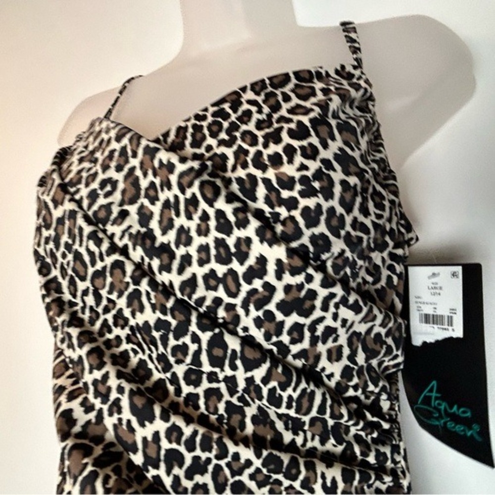 Aqua Green Animal Print Mob Wife 1PC Swimsuit Large 12/14 NWT - Picture 12 of 14